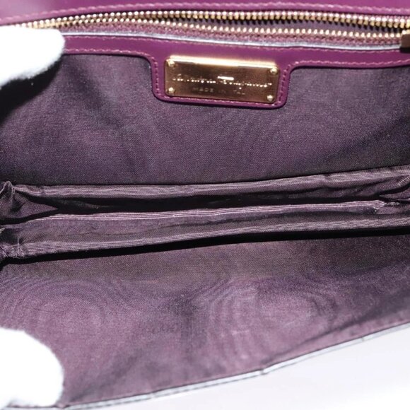 Salvatore Ferragamo Vala Chain Shoulder Bag Patent Purple Gold - Picture 13 of 16
